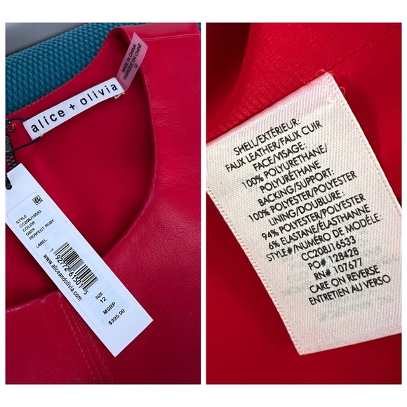 Alice + Olivia Leandra Red Vegan Leather Tie Waist Mini Dress - Picture 14 of 16